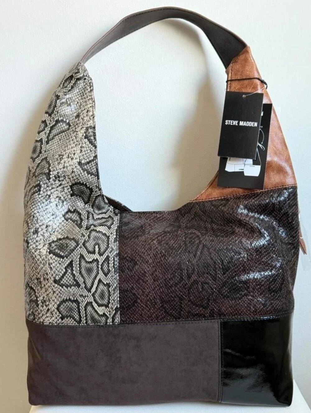 Steve Madden Patchwork Hobo Bag in Brown Snake Print